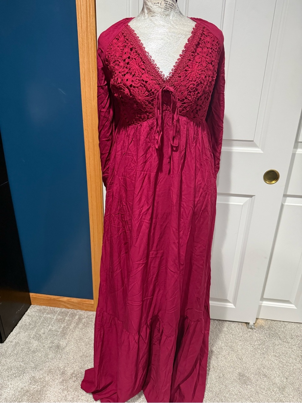 Rusty Raspberry Crochet-Trim Maxi Chemise